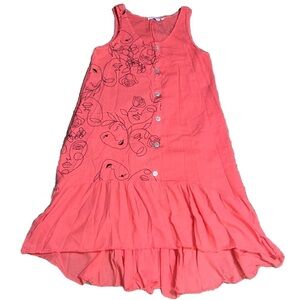 CRISTINA VERGANI Linen Tiered Sleeveless Button Front Midi‎ Dress Salmon Medium